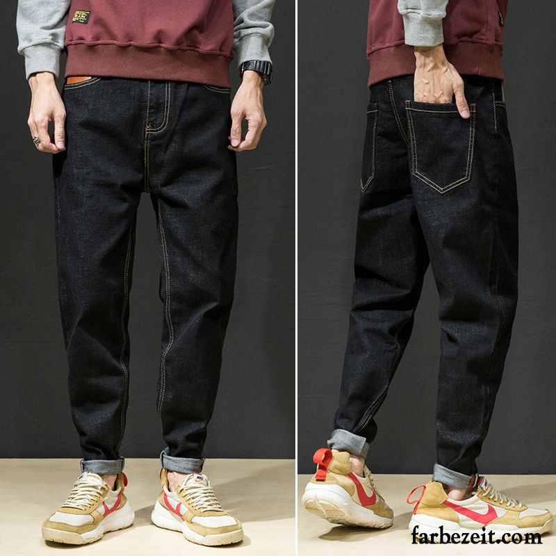 Herren Jeans Straight Leg Trend Lose Jeans Harlan Lange Plus Samt Schwarz Große Größe Hose Dünn Herbst Verkaufen