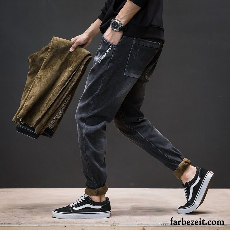 Herren Jeans Straight Leg Trend Lose Jeans Harlan Lange Plus Samt Schwarz Große Größe Hose Dünn Herbst Verkaufen