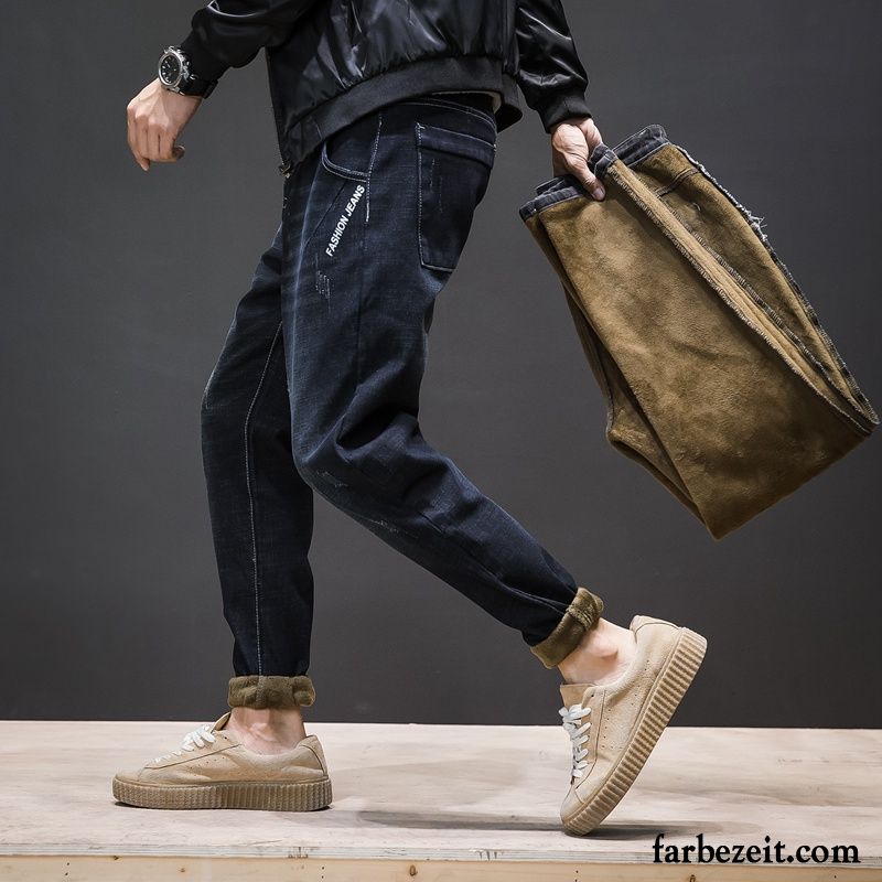 Herren Jeans Straight Leg Trend Lose Jeans Harlan Lange Plus Samt Schwarz Große Größe Hose Dünn Herbst Verkaufen