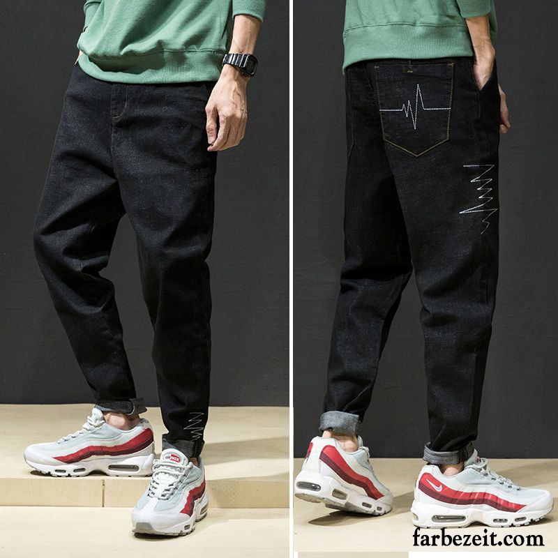 Herren Jeans Straight Leg Trend Lose Jeans Harlan Lange Plus Samt Schwarz Große Größe Hose Dünn Herbst Verkaufen