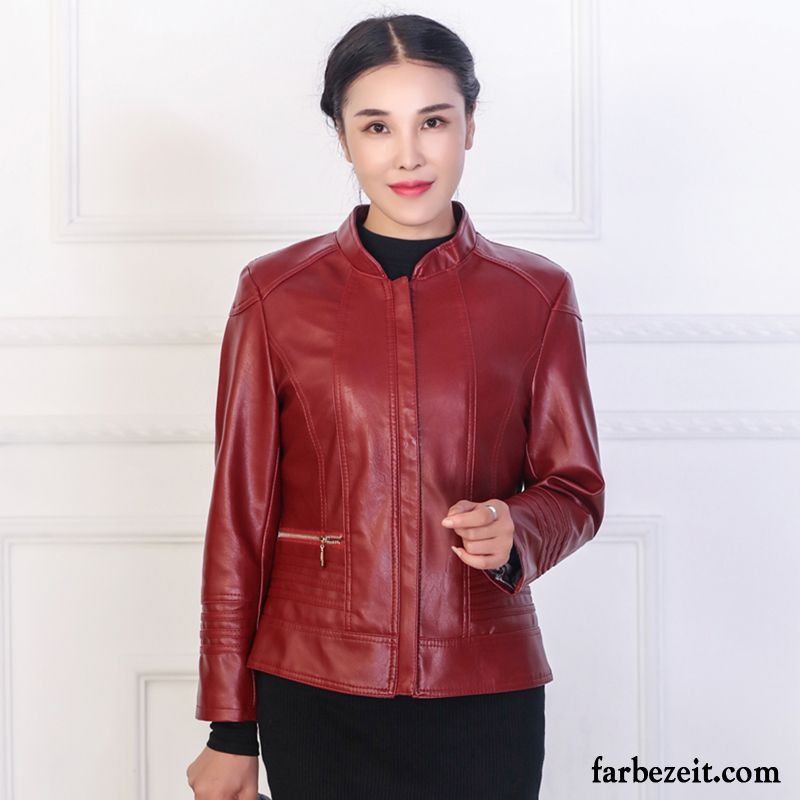 Leichte Lederjacke Damen Lederjacke Kurzer Absatz Feder Große Größe Überzieher Grün Herbst Kaufen