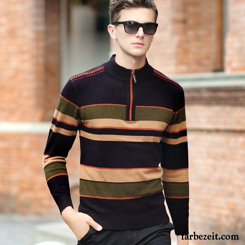 Leinen Pullover Herren Winter Reißverschluss Strickwaren Stehkragen Rollkragen Verdickung Wollpullover