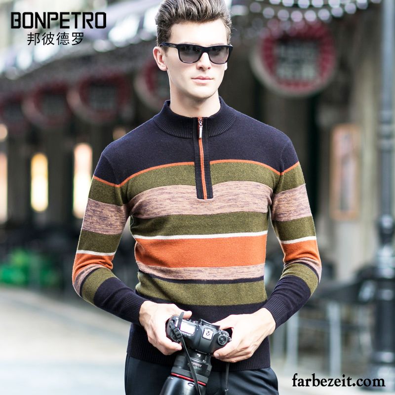 Leinen Pullover Herren Winter Reißverschluss Strickwaren Stehkragen Rollkragen Verdickung Wollpullover