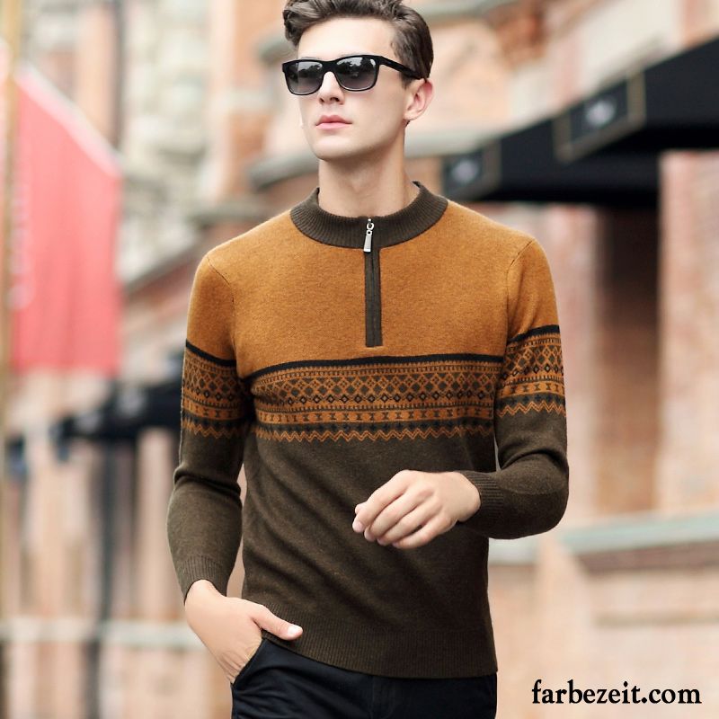 Leinen Pullover Herren Winter Reißverschluss Strickwaren Stehkragen Rollkragen Verdickung Wollpullover