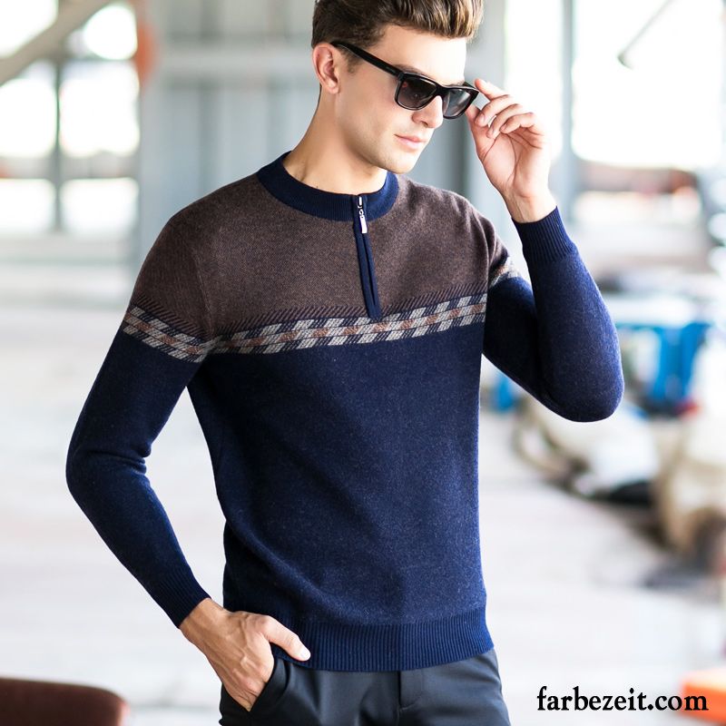 Leinen Pullover Herren Winter Reißverschluss Strickwaren Stehkragen Rollkragen Verdickung Wollpullover