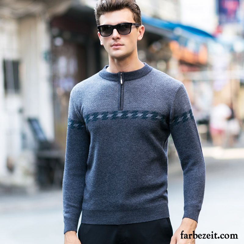 Leinen Pullover Herren Winter Reißverschluss Strickwaren Stehkragen Rollkragen Verdickung Wollpullover