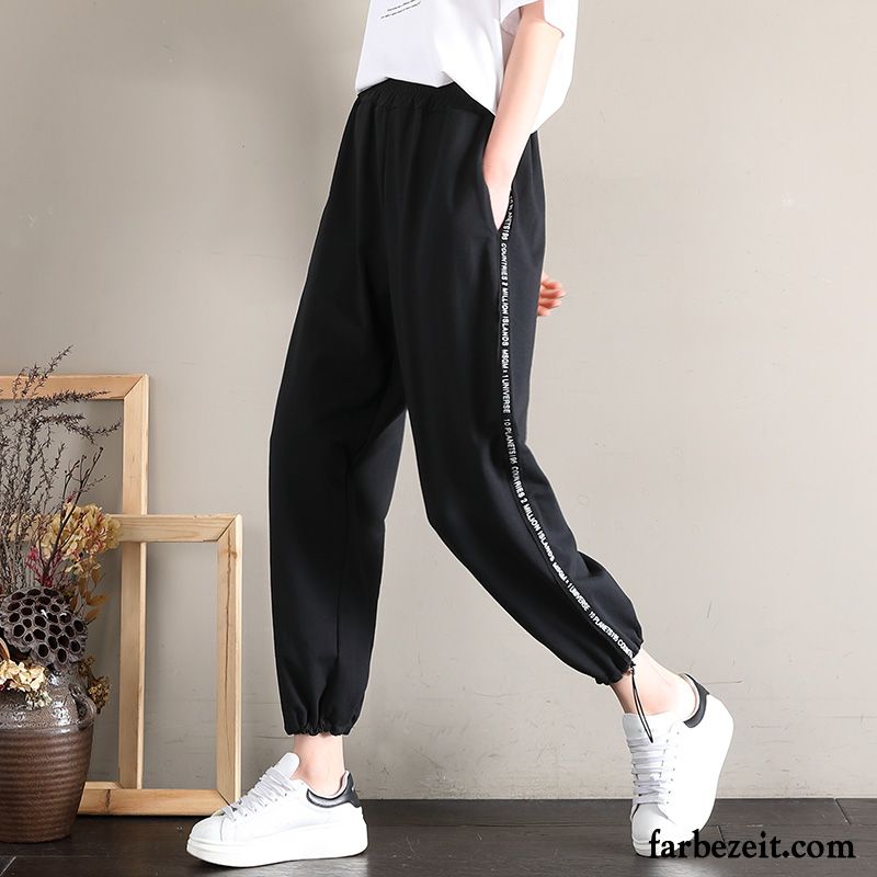 Leinenhose Damen Sport Herbst Schüler Hose Neu Lose Schwarz Freizeit Billig