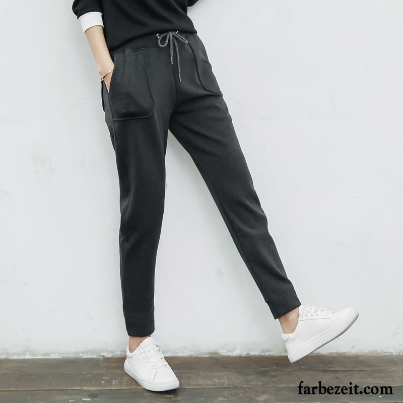 Leinenhose Weiß Damen Trend Harlan Baumwolle Sport Hose Schüler Schmales Bein Freizeit Verdickung Herbst Winter Rein Plus Samt Günstig