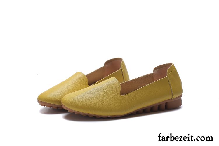 Loafer Schuhe Damen Leder Flache Neue Schuhe Schnürschuhe Gelb Echtleder Alle Jahreszeiten Casual Oberleder Halbschuhe Verkaufen