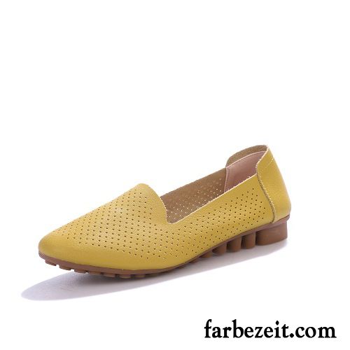 Loafer Schuhe Damen Leder Flache Neue Schuhe Schnürschuhe Gelb Echtleder Alle Jahreszeiten Casual Oberleder Halbschuhe Verkaufen