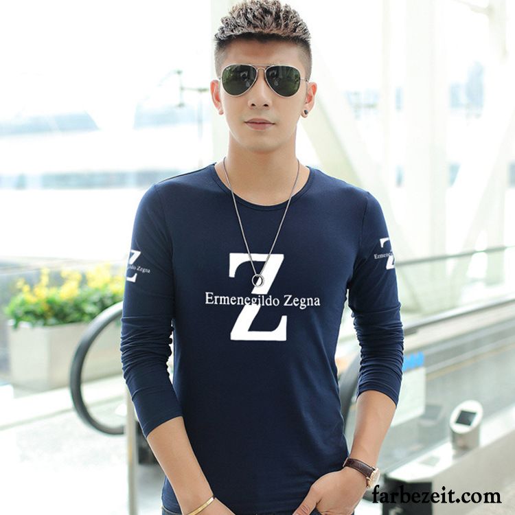 Lockere T Shirts Herren Drucken Mantel T-shirts Rundhals Baumwolle Neu Lange Ärmel Unteres Hemd Trend Schlank Verkaufen