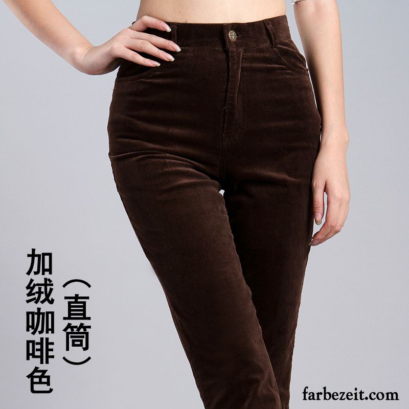 Luftige Hose Damen Leicht Ausgestellte Jeans Herbst Freizeit Neu Plus Samt Gerade Winter Verdickung Hohe Taille Hose Billig