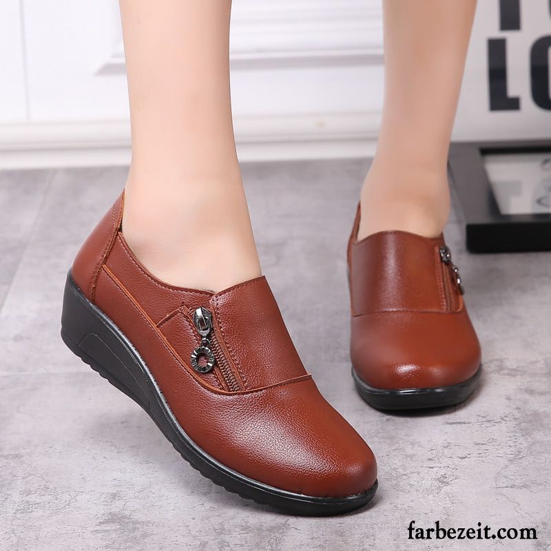 Luxus Schuhe Damen Casual Keilschuhe Lederschuhe Feder Herbst Weiche Sohle Schnürschuhe Echtleder Kaufen