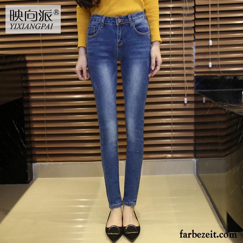 Lässige Jeans Damen Winter Schlank Elastisch Fest Bleistift Hose Allgleiches Neue Herbst Blau Dünn Jeans Günstig