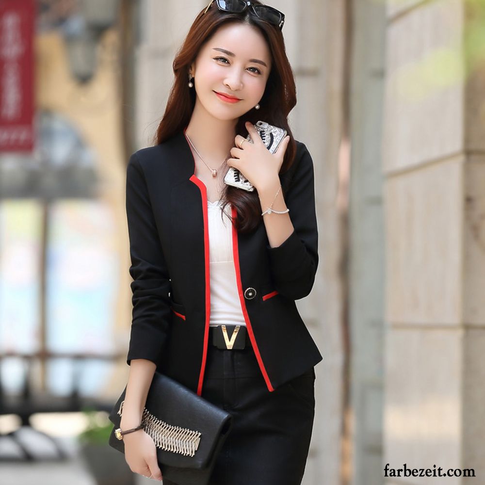 Mode Blazer Rot Schwarz Lange Ärmel Neue Trend Anzüge Temperament Kurzer Absatz Feder Herbst Schlank Überzieher Damen Kostüm Sale