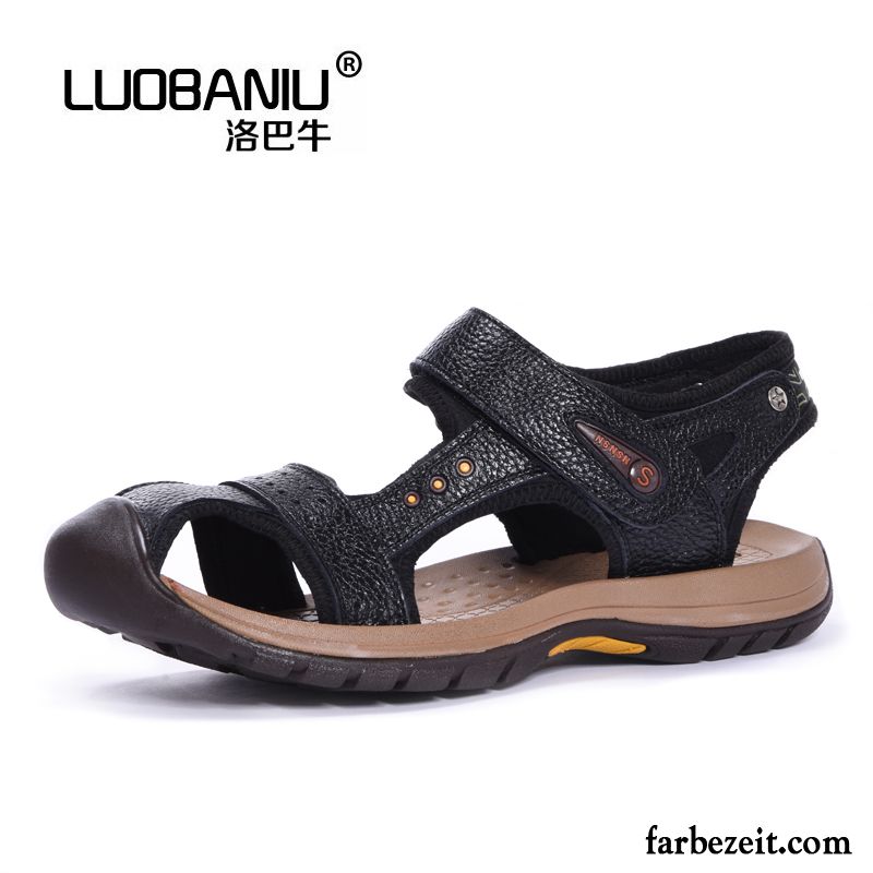 Mode Herren Schuhe Allgleiches Trend Casual Strand Dicke Sohle Große Größe Echtleder Mode Schuhe Sommer Draussen Sandalen Günstig