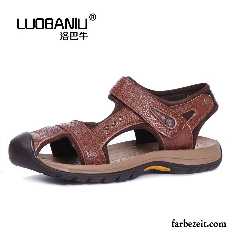 Mode Herren Schuhe Allgleiches Trend Casual Strand Dicke Sohle Große Größe Echtleder Mode Schuhe Sommer Draussen Sandalen Günstig