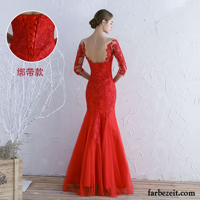 Mode Kleider Mode Fischschwanz Edel Langer Abschnitt Rote Winter Herbst Damen Abendkleid Elegant Neu Günstig