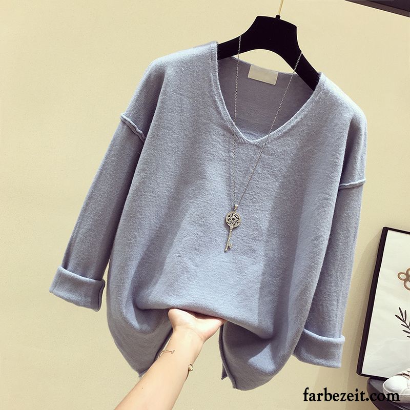 Mode Pullover Damen Dünn Lange Ärmel Blau Kaninchen Kaschmir Herbst Trend Strickwaren Neu Lose Pullover Kaufen