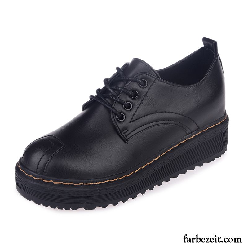 Mode Schuhe Damen Erhöht Lederschuhe Dicke Sohle Casual Schnürschuhe Retro Hochschule Wind England Schnürung Feder Schüler Günstig