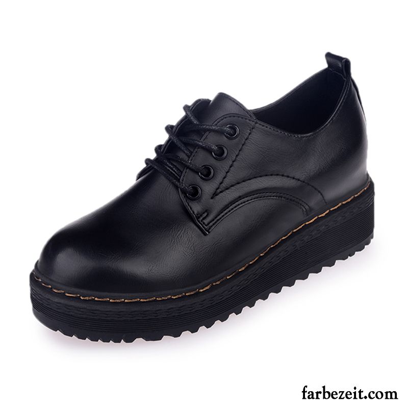 Mode Schuhe Damen Erhöht Lederschuhe Dicke Sohle Casual Schnürschuhe Retro Hochschule Wind England Schnürung Feder Schüler Günstig