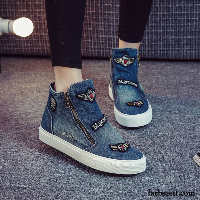 Mode Schuhe Damen Günstig Flache Skaterschuhe Langschaft Neue Casual Schüler Tuch Schuhe Feder Allgleiches Reißverschluss Kaufen