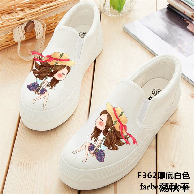 Mode Schuhe Damen Schüler Plateauschuhe Neue Tuch Schuhe Slip-on Niedrig Sommer Feder Graffiti Faul Dicke Sohle Casual Günstig