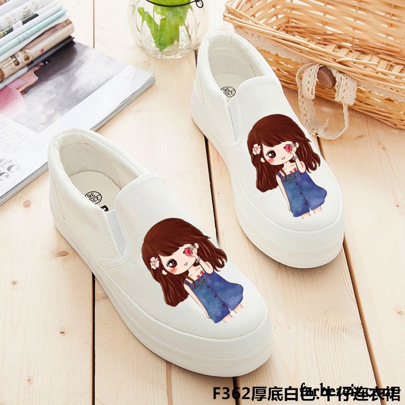 Mode Schuhe Damen Schüler Plateauschuhe Neue Tuch Schuhe Slip-on Niedrig Sommer Feder Graffiti Faul Dicke Sohle Casual Günstig