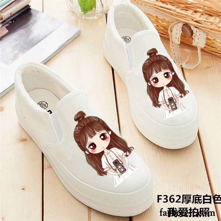 Mode Schuhe Damen Schüler Plateauschuhe Neue Tuch Schuhe Slip-on Niedrig Sommer Feder Graffiti Faul Dicke Sohle Casual Günstig