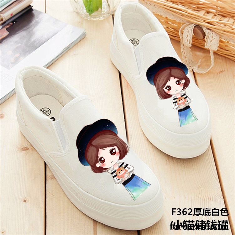 Mode Schuhe Damen Schüler Plateauschuhe Neue Tuch Schuhe Slip-on Niedrig Sommer Feder Graffiti Faul Dicke Sohle Casual Günstig