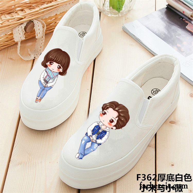 Mode Schuhe Damen Schüler Plateauschuhe Neue Tuch Schuhe Slip-on Niedrig Sommer Feder Graffiti Faul Dicke Sohle Casual Günstig