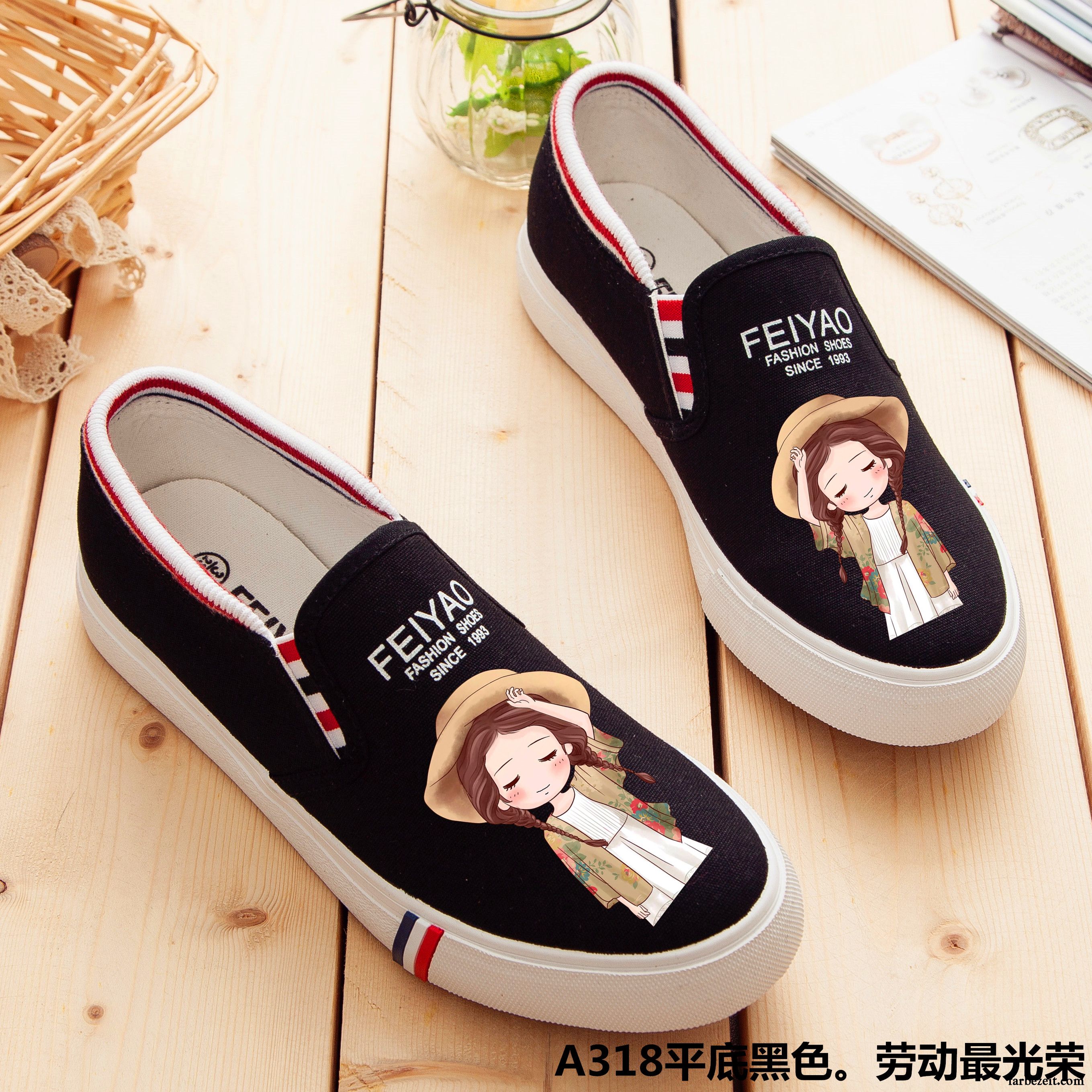 Mode Schuhe Damen Schüler Plateauschuhe Neue Tuch Schuhe Slip-on Niedrig Sommer Feder Graffiti Faul Dicke Sohle Casual Günstig