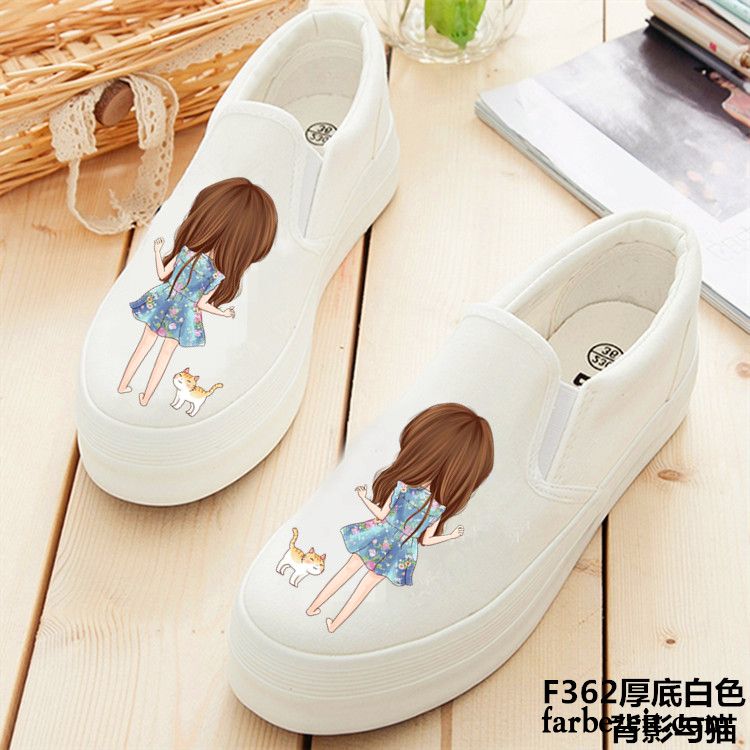 Mode Schuhe Damen Schüler Plateauschuhe Neue Tuch Schuhe Slip-on Niedrig Sommer Feder Graffiti Faul Dicke Sohle Casual Günstig