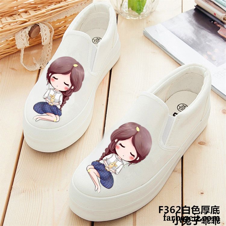 Mode Schuhe Damen Schüler Plateauschuhe Neue Tuch Schuhe Slip-on Niedrig Sommer Feder Graffiti Faul Dicke Sohle Casual Günstig