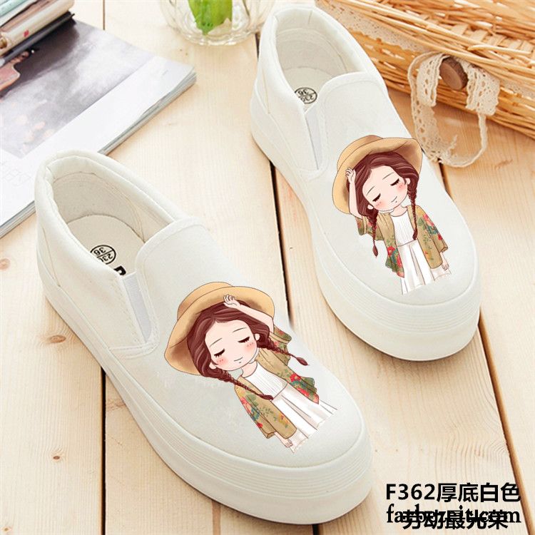 Mode Schuhe Damen Schüler Plateauschuhe Neue Tuch Schuhe Slip-on Niedrig Sommer Feder Graffiti Faul Dicke Sohle Casual Günstig