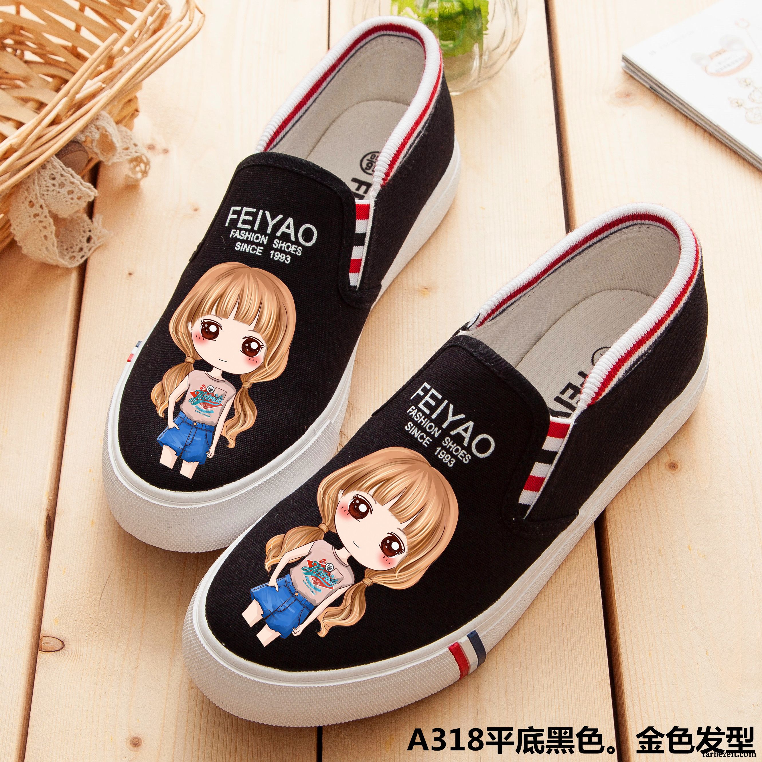 Mode Schuhe Damen Türkis Feder Slip-on Schüler Sommer Schuhe Allgleiches Straße Tuch Schuhe Flache Weiß Karikatur Graffiti Faul