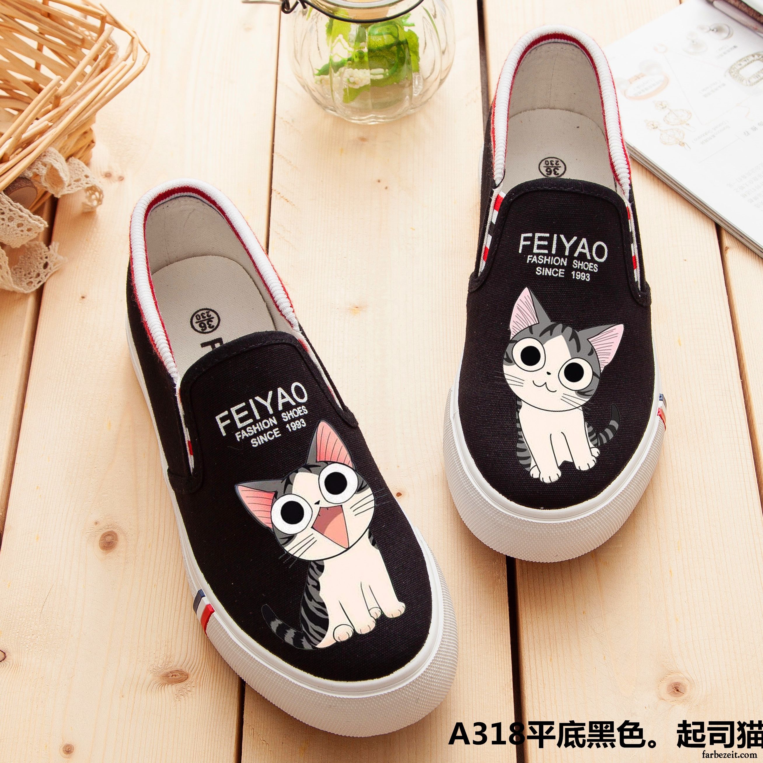 Mode Schuhe Damen Türkis Feder Slip-on Schüler Sommer Schuhe Allgleiches Straße Tuch Schuhe Flache Weiß Karikatur Graffiti Faul