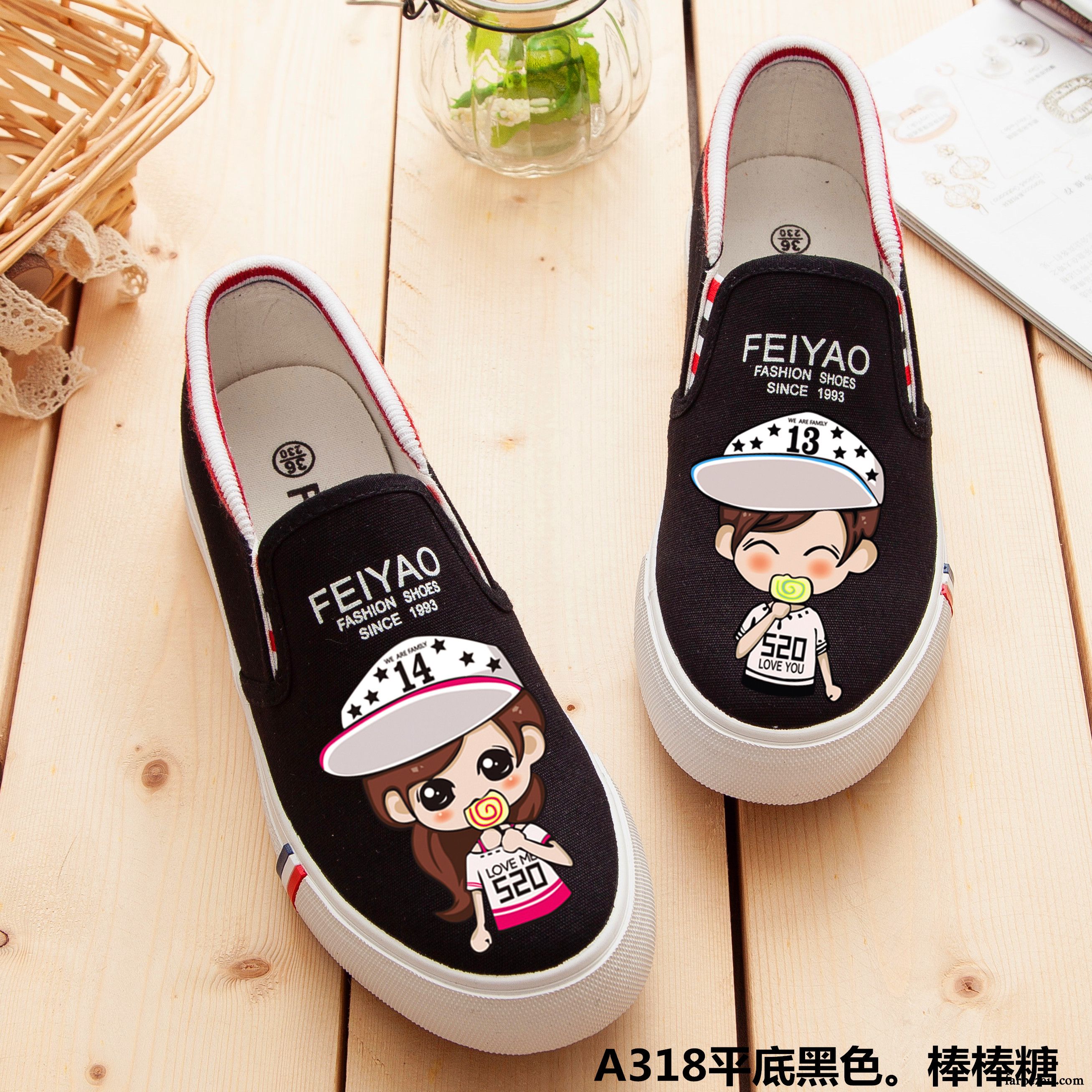 Mode Schuhe Damen Türkis Feder Slip-on Schüler Sommer Schuhe Allgleiches Straße Tuch Schuhe Flache Weiß Karikatur Graffiti Faul