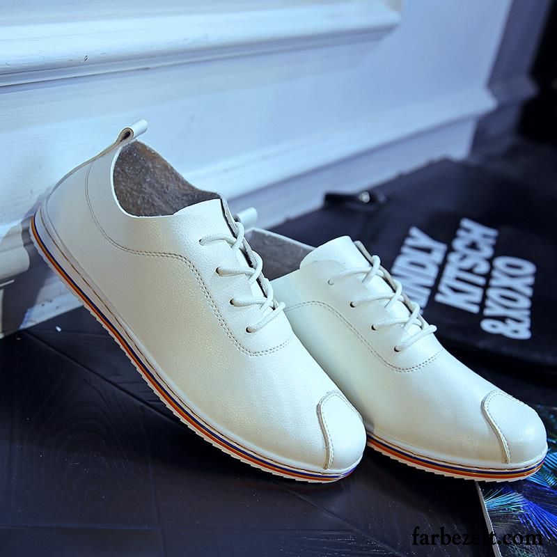Mode Schuhe Herren Sommer Lederschue Trend Atmungsaktiv Jugend Schuhe Flache Skaterschuhe Geschäft Casual Weiß Günstig