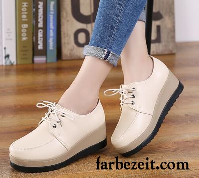 Monk Schuhe Damen Schwarz Schuhe Feder Schnürschuhe Herbst Neue Lederschuhe Casual Plateauschuhe Keilschuhe Dicke Sohle Mode England Günstig