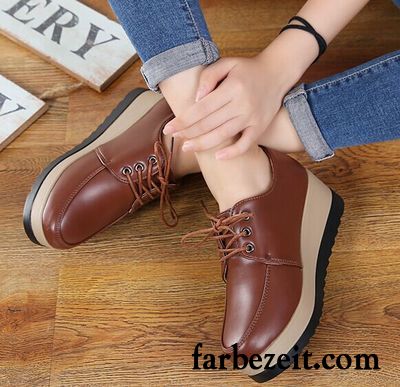 Monk Schuhe Damen Schwarz Schuhe Feder Schnürschuhe Herbst Neue Lederschuhe Casual Plateauschuhe Keilschuhe Dicke Sohle Mode England Günstig