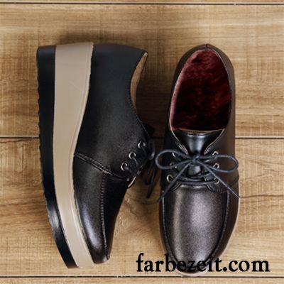 Monk Schuhe Damen Schwarz Schuhe Feder Schnürschuhe Herbst Neue Lederschuhe Casual Plateauschuhe Keilschuhe Dicke Sohle Mode England Günstig