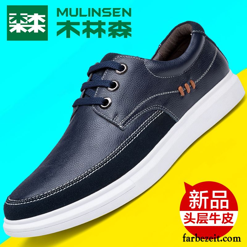 Männer Schuhe Winter Trend Jugend Herren Echtleder Casual Skaterschuhe Runde Zehe Allgleiches Weiche Sohle Feder Lederschue Günstig