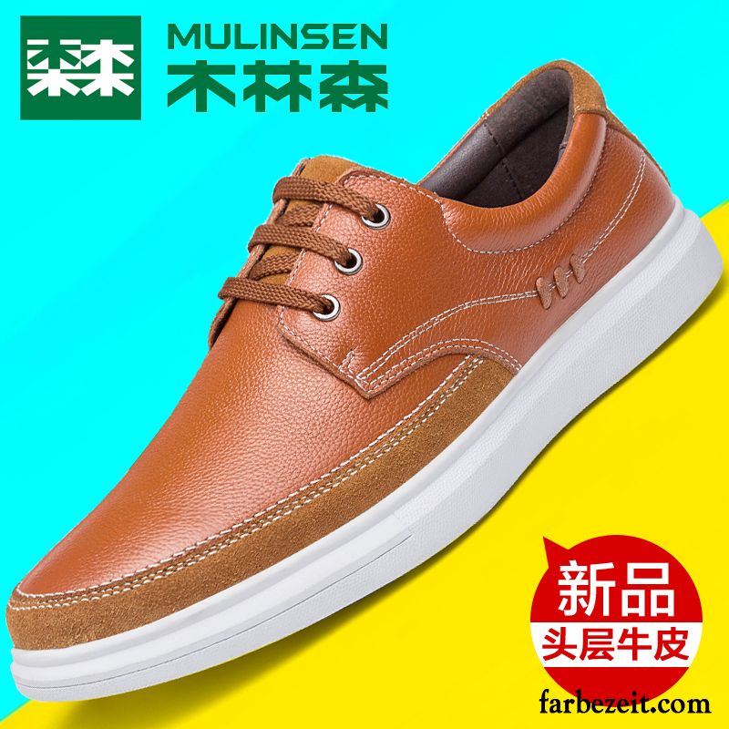 Männer Schuhe Winter Trend Jugend Herren Echtleder Casual Skaterschuhe Runde Zehe Allgleiches Weiche Sohle Feder Lederschue Günstig