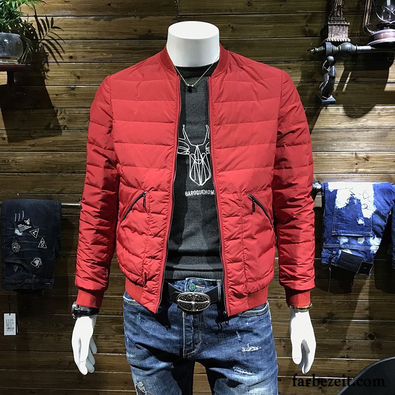 Männer Steppjacke Grau Herren Überzieher Schlank Daunenjacke Kurzer Absatz Stehkragen Jugend Licht Winter Trend Ausverkauf Günstig