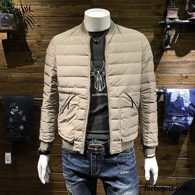 Männer Steppjacke Grau Herren Überzieher Schlank Daunenjacke Kurzer Absatz Stehkragen Jugend Licht Winter Trend Ausverkauf Günstig