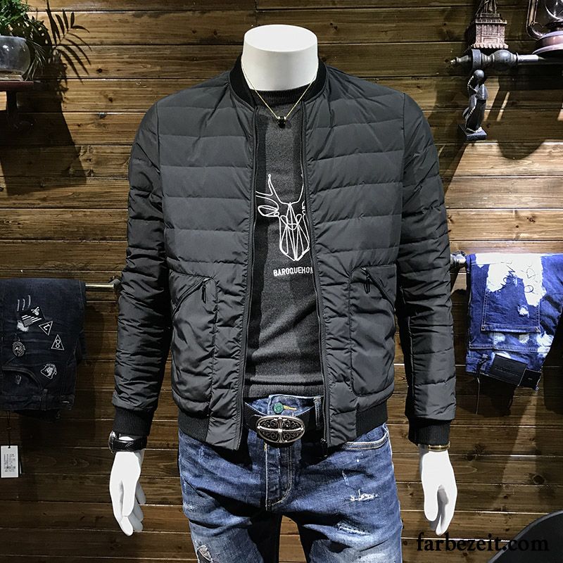 Männer Steppjacke Grau Herren Überzieher Schlank Daunenjacke Kurzer Absatz Stehkragen Jugend Licht Winter Trend Ausverkauf Günstig