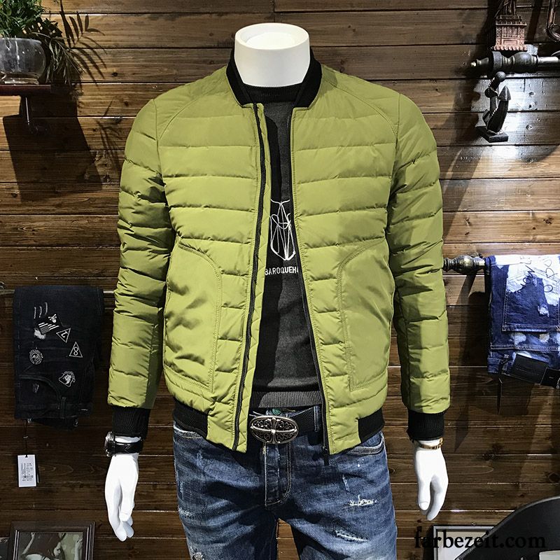 Männer Steppjacke Grau Herren Überzieher Schlank Daunenjacke Kurzer Absatz Stehkragen Jugend Licht Winter Trend Ausverkauf Günstig