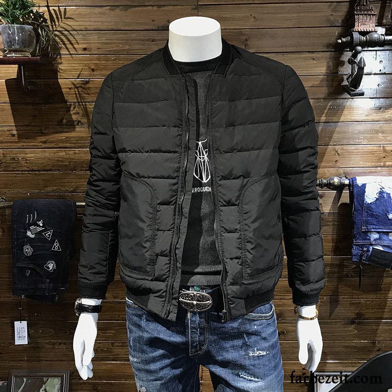 Männer Steppjacke Grau Herren Überzieher Schlank Daunenjacke Kurzer Absatz Stehkragen Jugend Licht Winter Trend Ausverkauf Günstig