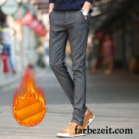 Nadelstreifen Hose Männer Schlank Gitter Freizeit Schwarz Trend Winter Lange Herbst Herren Hose Neu Schmales Bein Plus Samt Jugend Billig